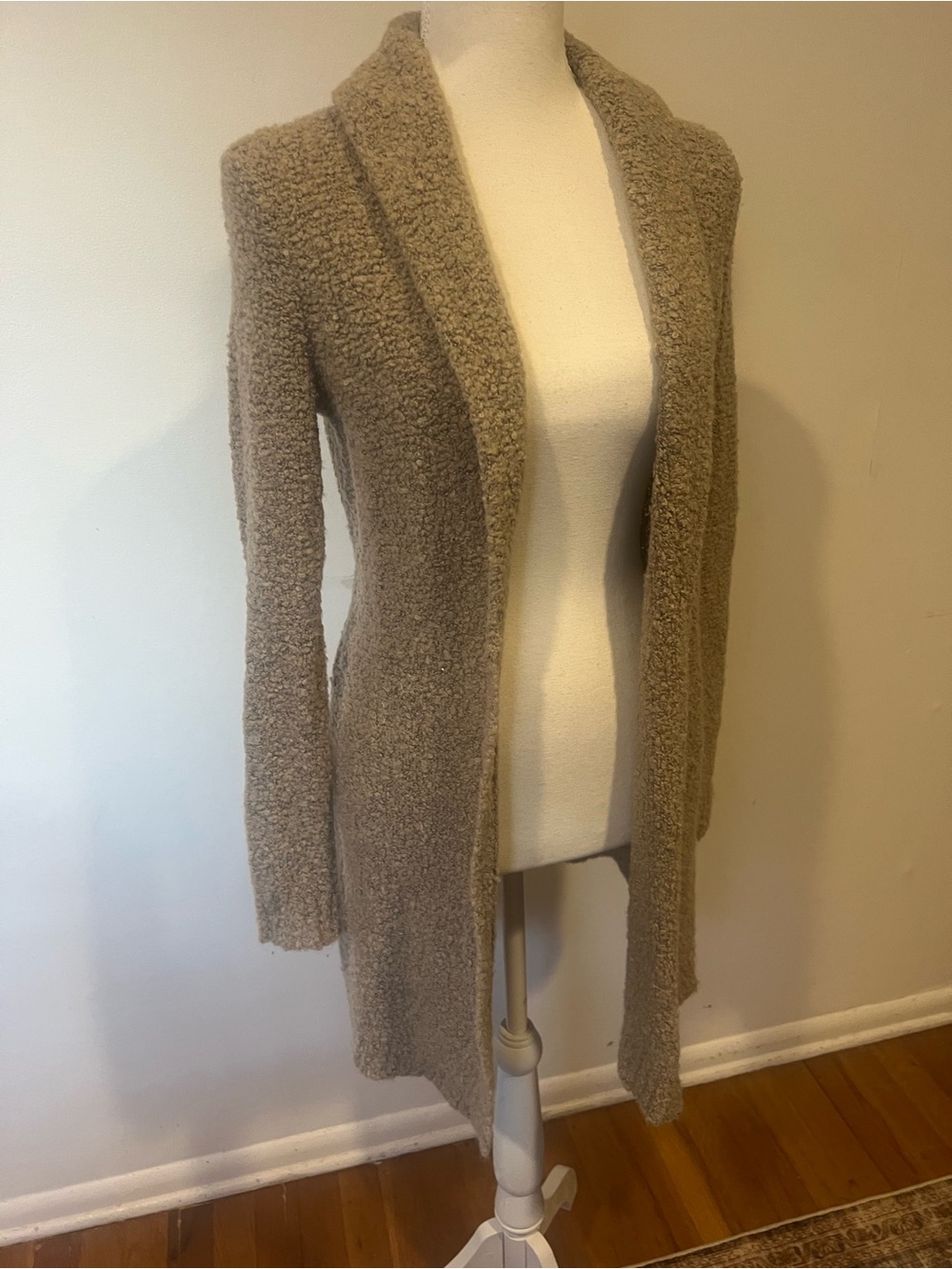 BLUE by Saks Fifth Avenue Open-Front Bouclé Long Cardigan Sweater - Taupe. XS.